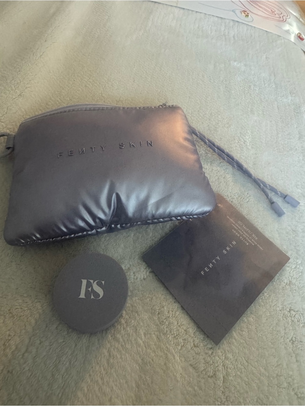 Fenty Skin Puffer Lilac-Grey Pouch with Butta Drop sample and mini